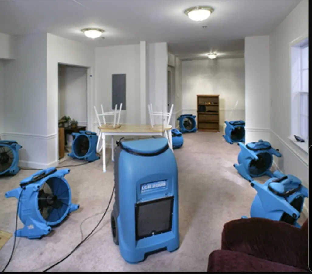 Air movers and dehumidifier setup for Water Extraction & Removal in Moody